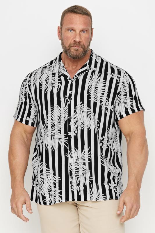 Men's  JACK & JONES Black Striped Tropical Print Resort Shirt