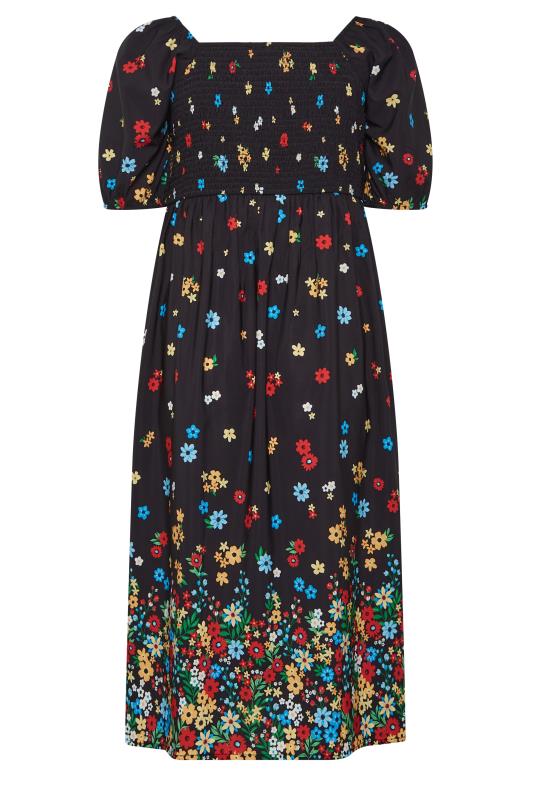 LIMITED COLLECTION Plus Size Black Floral Border Print Shirred Midi Dress | Yours Clothing 7