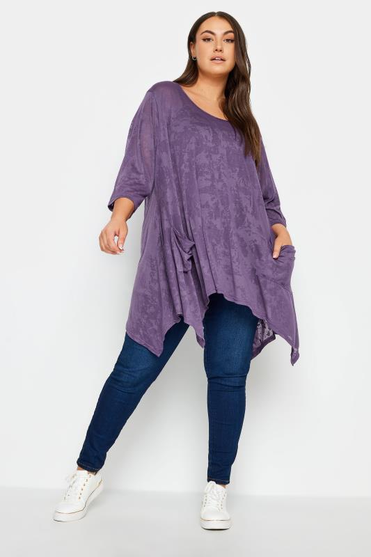 YOURS Plus Size Purple Hanky Hem Pocket Top | Yours Clothing 2