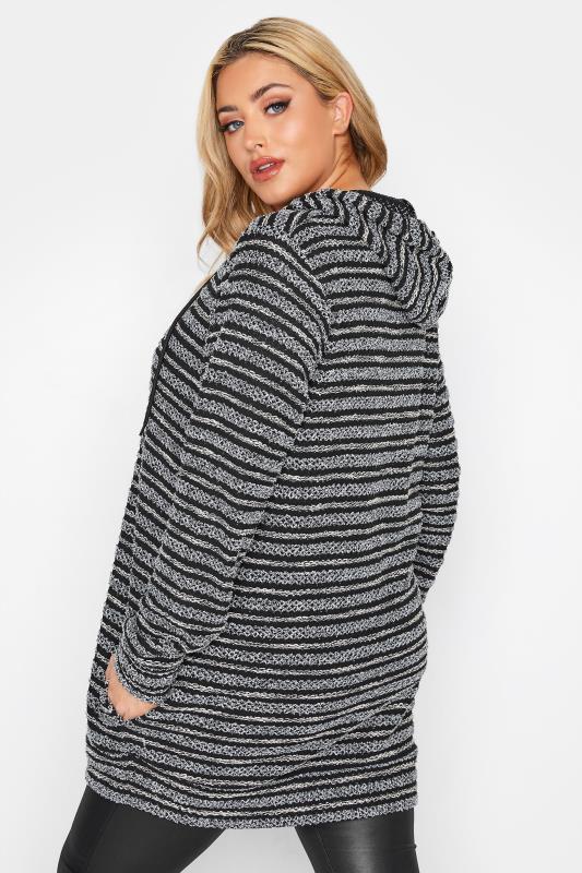 Plus Size Curve Black Stripe Zip Through Knitted Cardigan | Yours Clothing  3