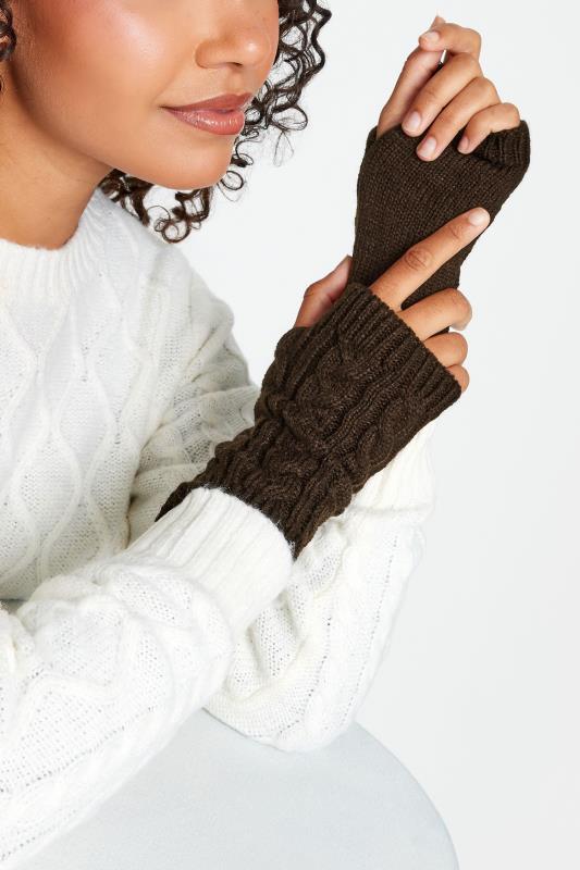 YOURS Curve Plus Size Brown Cable Knit Arm Warmers | Yours Clothing  1