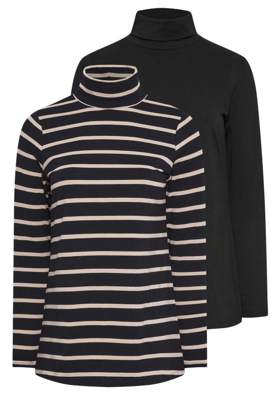 YOURS 2 PACK Curve Black & Natural Stripe Turtle Neck Tops | Yours Clothing 8
