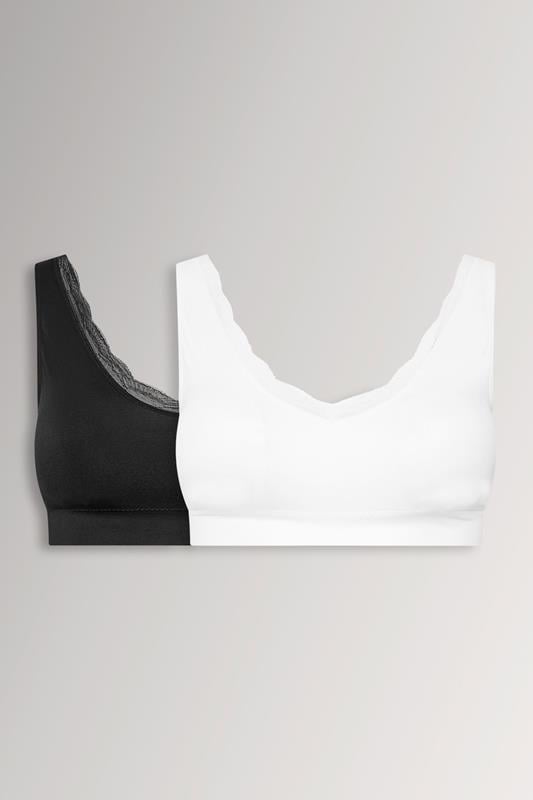  YOURSET 2 PACK Curve Black & White Lace Trim Seamless Bralette