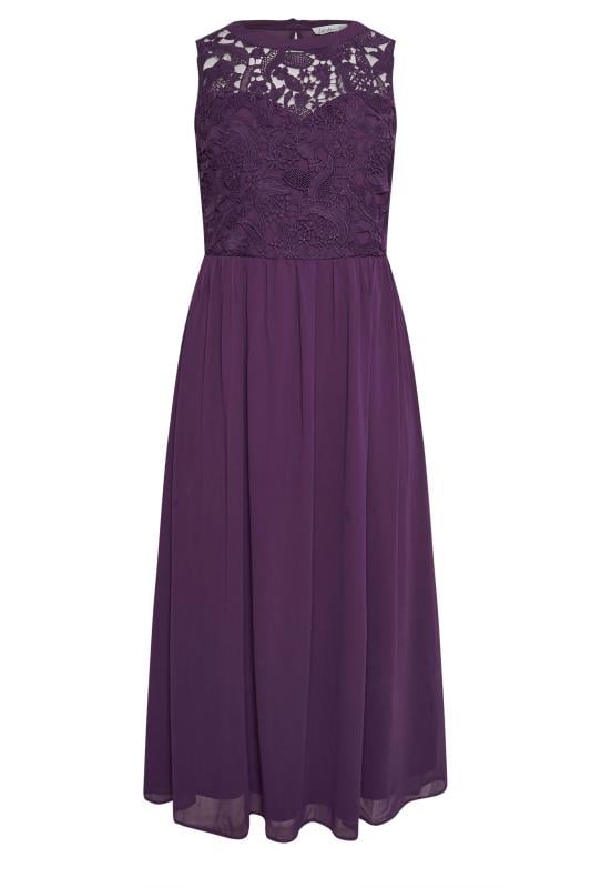 YOURS LONDON Plus Size Purple Lace Bodice Maxi Dress | Yours Clothing  5