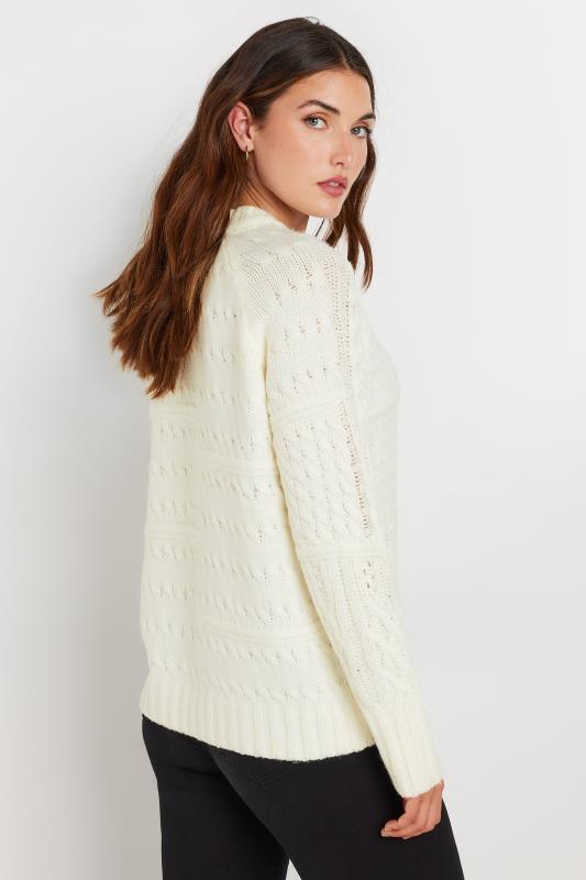 LTS Tall Women's Ivory White Patchwork Cable Knit Jumper | Long Tall Sally 3