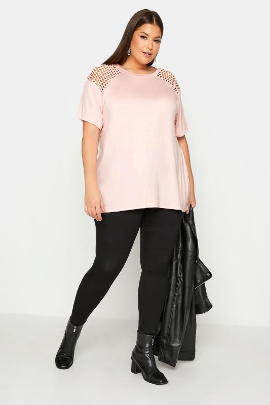 Plus Size LIMITED COLLECTION Pink Fishnet Raglan Sleeve T-Shirt | Yours Clothing 2