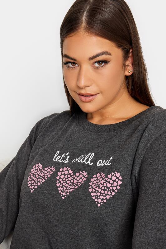 YOURS Curve Grey 'Let's Chill Out' Heart Print Lounge Set | Yours Clothing 4