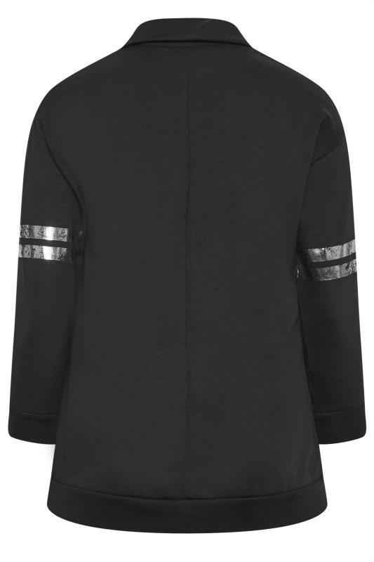 YOURS Plus Size Black 'Brooklyn' Varsity Half Zip Sweatshirt | Yours Clothing 7