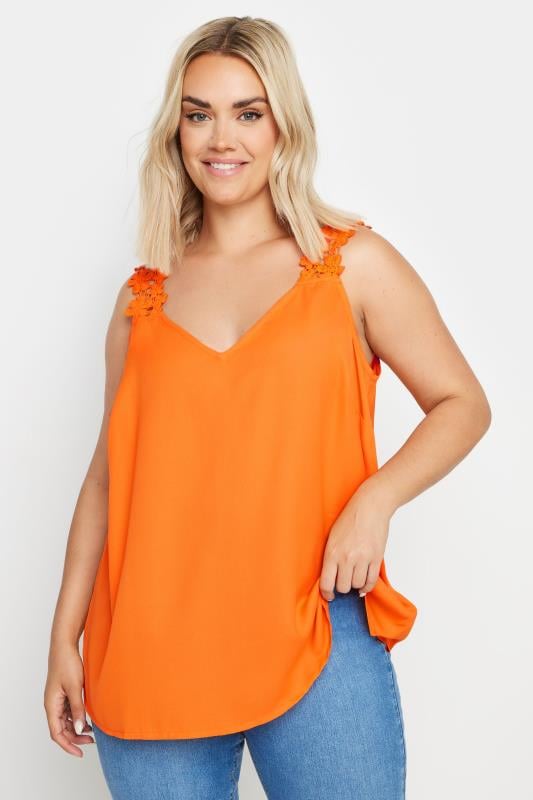 YOURS Plus Size Orange Floral Trim Cami | Yours Clothing 1