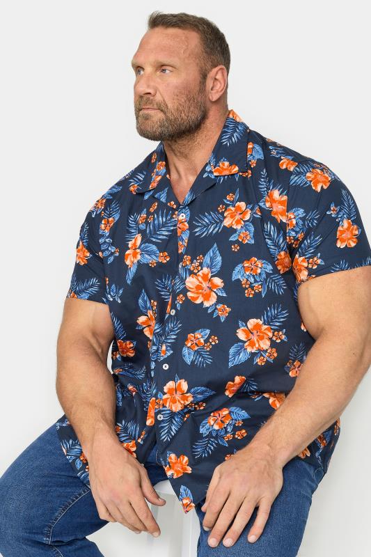  BadRhino Big & Tall Navy Blue & Orange Tropical Shirt