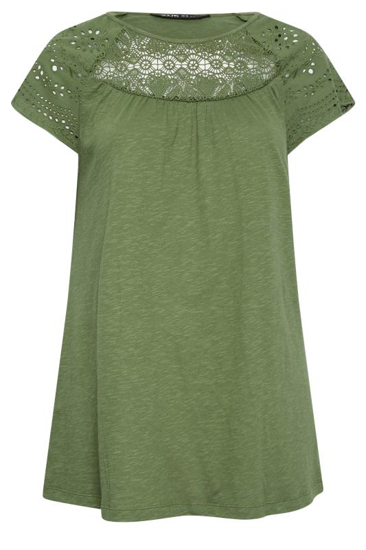 YOURS Plus Size Khaki Green Crochet Lace Top | Yours Clothing 6