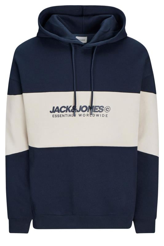  Grande Taille JACK & JONES Big & Tall Navy & White Colourblock Logo Hoodie