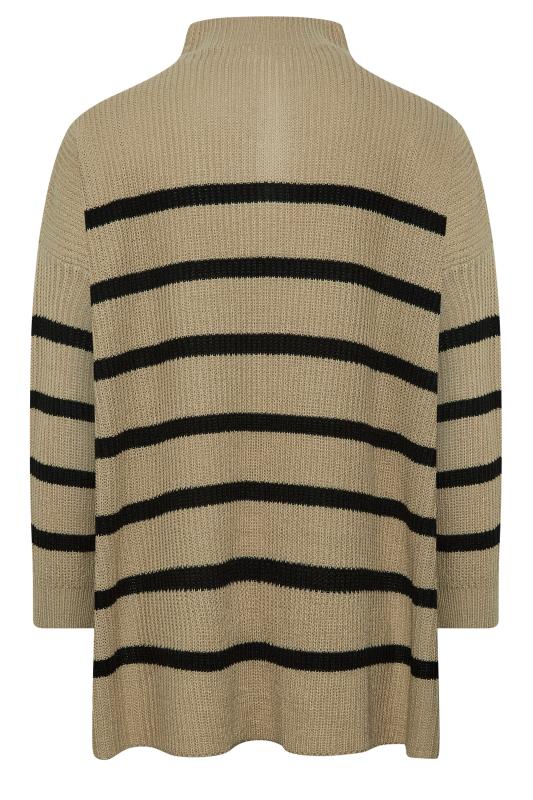 Curve Beige Brown Stripe Quarter Zip Knitted Jumper | Yours Clothing  7