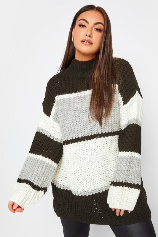 YOURS Plus Size Black Colour Block Knitted Jumper | Yours Clothing 1