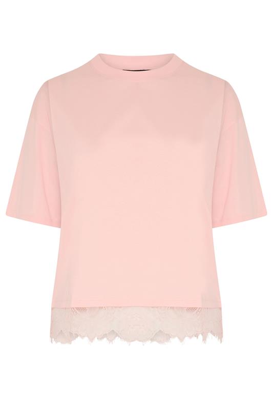 LIMITED COLLECTION Plus Size Pastel Pink Lace Trim T-Shirt | Yours Clothing 5