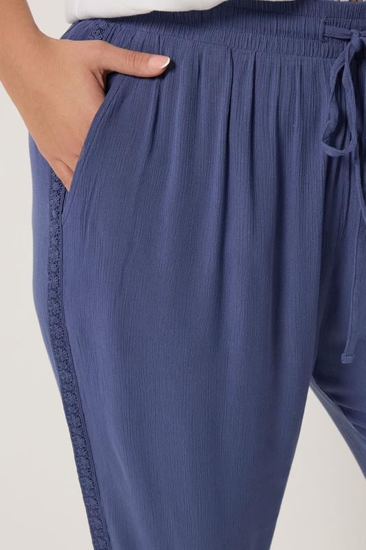 YOURS Plus Size Blue Crochet Side Crop Trousers | Yours Clothing 4