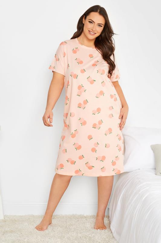 YOURS Curve Plus Size Light Pink Peach Print Nightdress | Yours Clothing  1