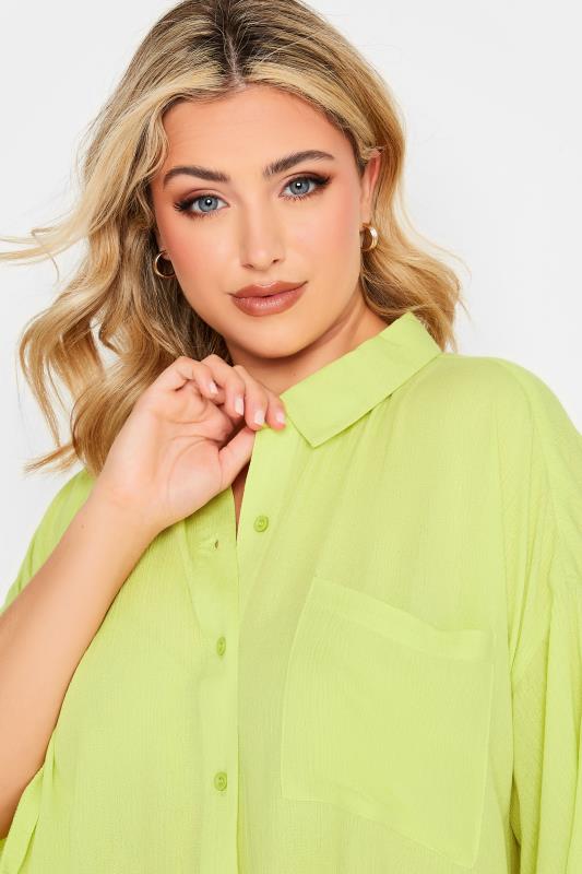 YOURS Plus Size Lime Green Crinkle Shirt | Yours Clothing 4