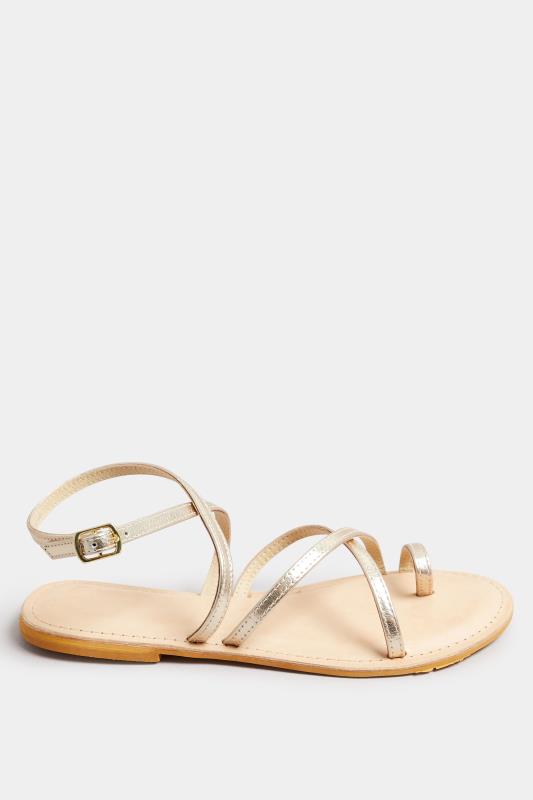 LTS Gold Cross Strap Leather Sandals In Standard Fit | Long Tall Sally 3