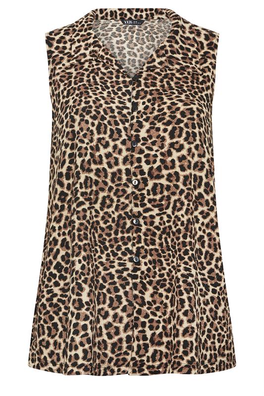 YOURS Plus Size Brown Leopard Print Collared Top | Yours Clothing 5