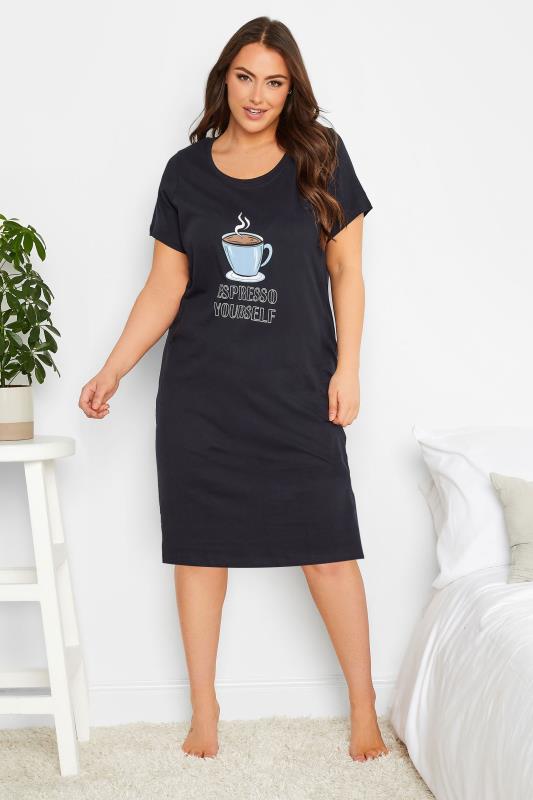 Plus Size Navy Blue 'Espresso Yourself' Slogan Nightdress | Yours Clothing 1