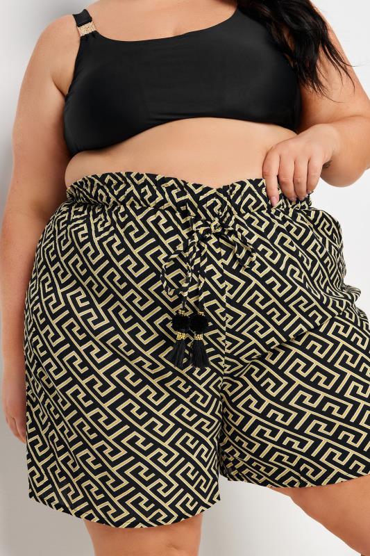YOURS Plus Size Black Geometric Print Tassel Shorts | Yours Clothing 5