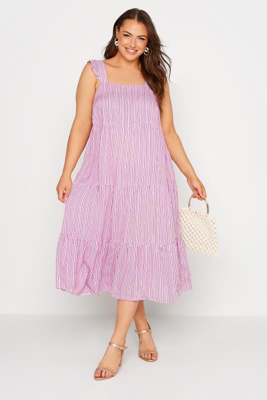 YOURS LONDON Curve Pink Stripe Frill Tiered Maxi Dress_B.jpg