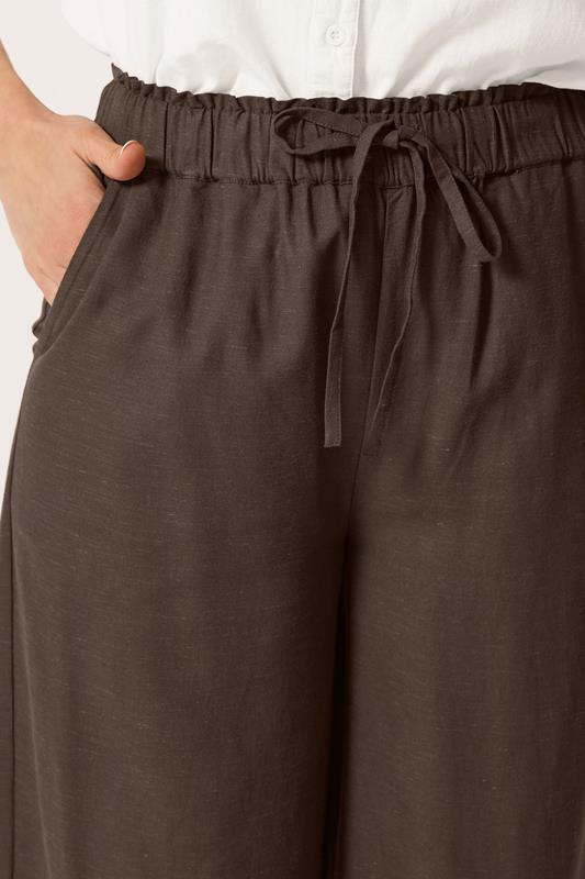 LTS Tall Women's Chocolate Brown Linen Cropped Wide Leg Trousers | Long Tall Sally 4