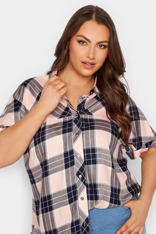 YOURS Plus Size Curve Pink Check Short Sleeve Shirt | Yours Clothing  4