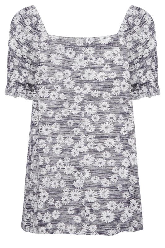 YOURS Plus Size Grey Marl Ditsy Floral Top | Yours Clothing 7