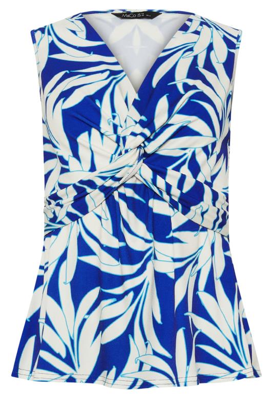 M&Co Petite Blue Tropical Leaf Print Twist Front Top | M&Co 5