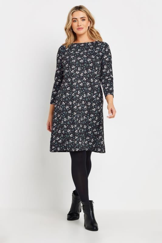 M&Co Black Ditsy Floral Ponte Swing Dress | M&Co 2