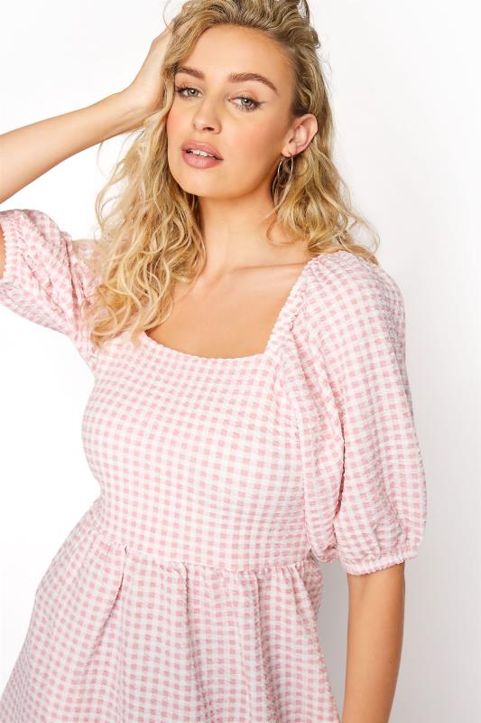 LTS Tall Pink Gingham Square Neck Milkmaid Top_D.jpg