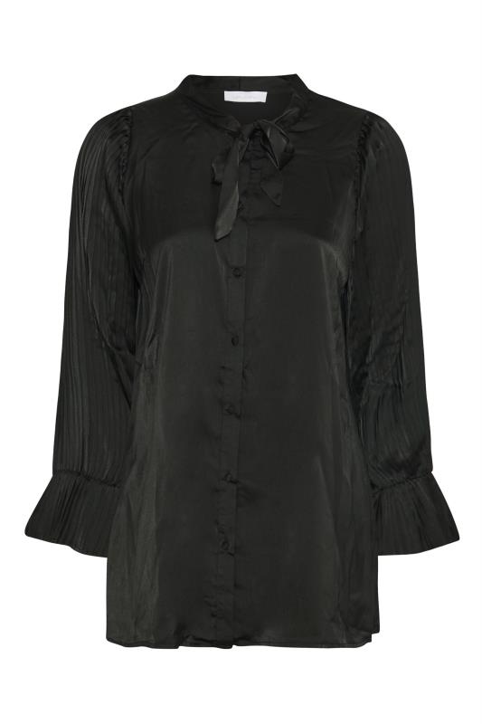 YOURS LONDON Plus Size Black Satin Pleated Bow Blouse | Yours Clothing 8