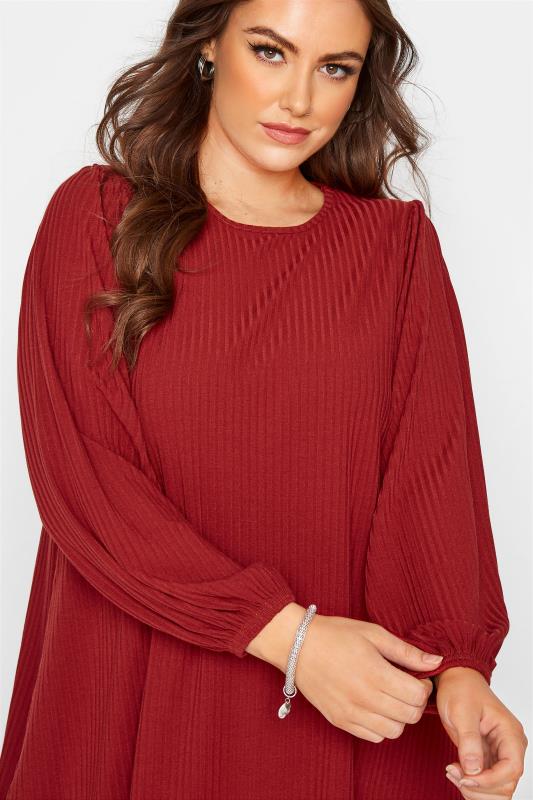 LIMITED COLLECTION Curve Red Balloon Sleeve Ribbed Top_C.jpg