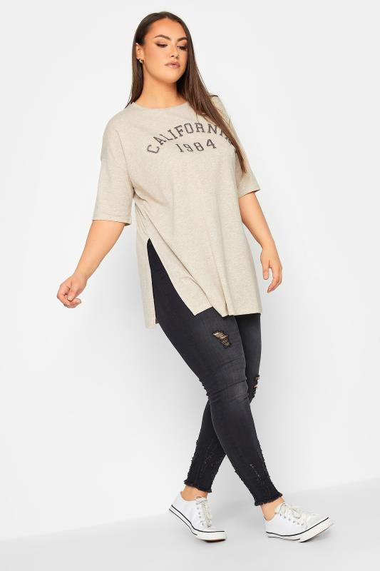 YOURS Curve Beige Brown 'California' Glitter Embossed T-Shirt | Yours Clothing  2