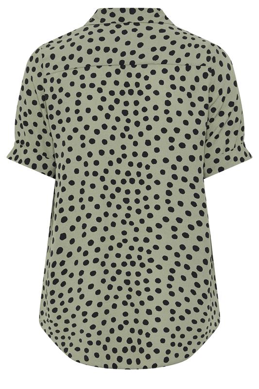 YOURS Plus Size Khaki Green Polka Dot Half Placket Shirt | Yours Clothing 6