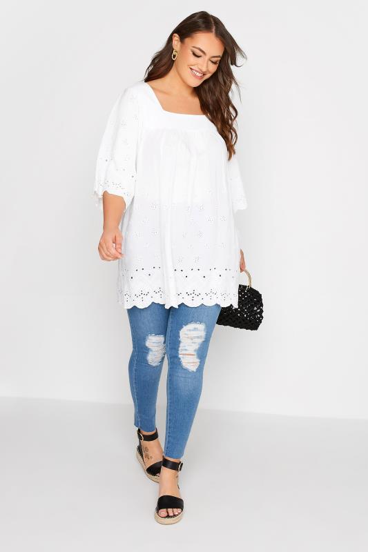 Curve White Broderie Anglaise Square Neck Top 2
