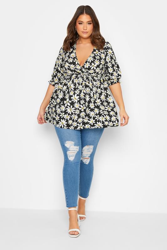 YOURS Plus Size Black Floral Print Wrap Top | Yours Clothing 5