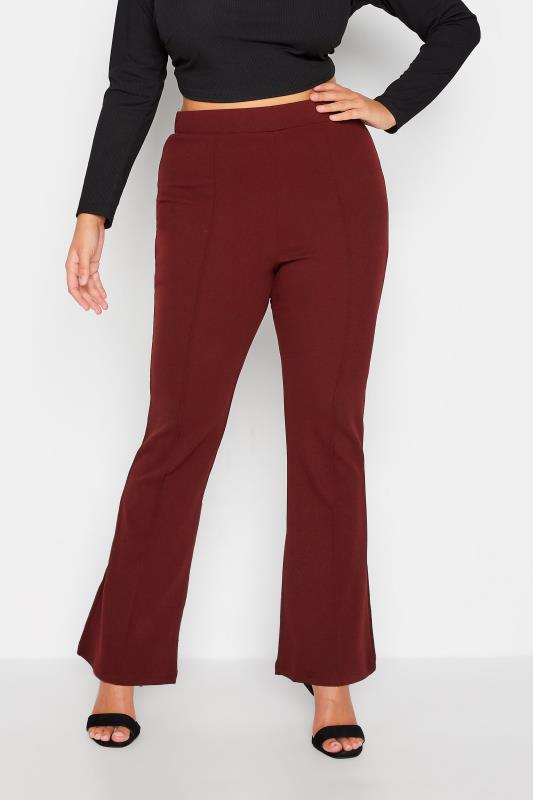 Plus Size Wine Red Scuba Kick Flare Trousers | Yours Clothing 1