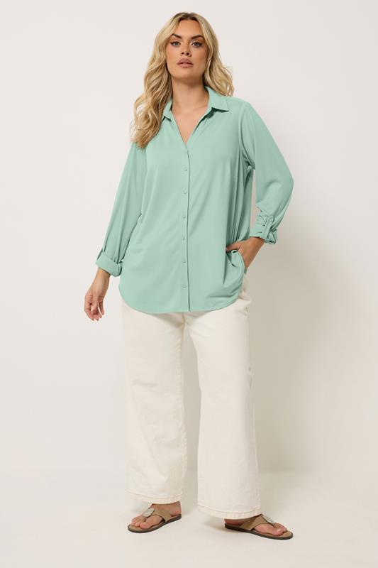 YOURS Plus Size Sage Green Ribbed Shirt | Yours Clothing 1