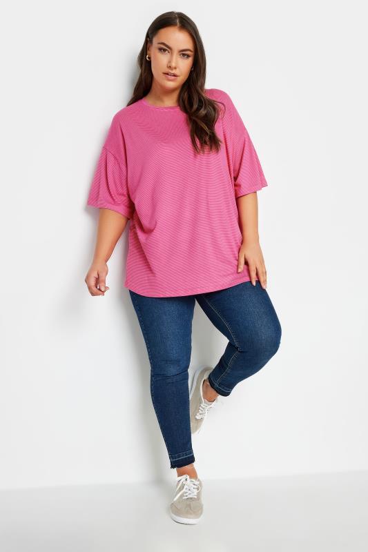 YOURS Plus Size Pink Oversized Boxy T-Shirt | Yours Clothing