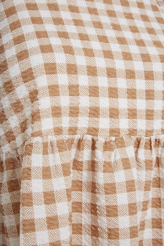 LIMITED COLLECTION Curve White & Brown Gingham Square Neck Smock Top_S.jpg
