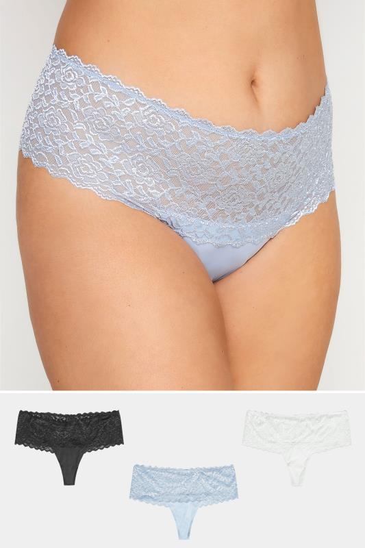 Plus Size 3 PACK Blue Lace Low Rise Brazilian Knickers | Yours Clothing 1