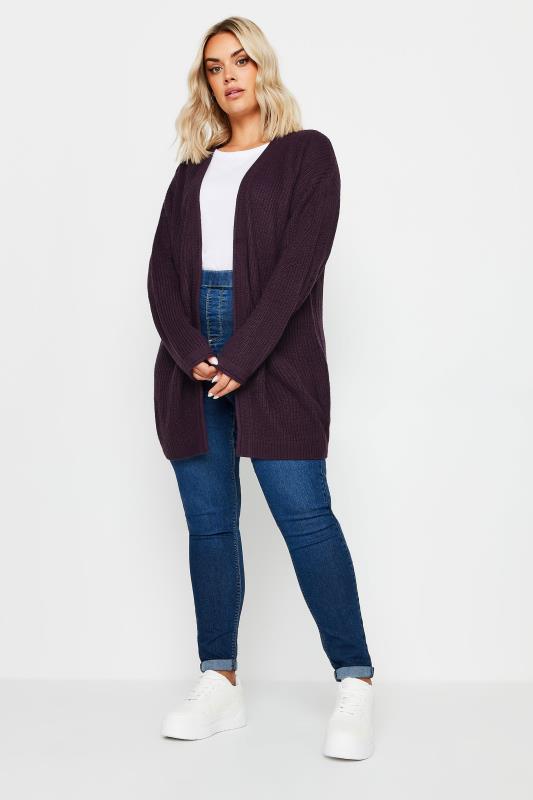 YOURS Plus Size Dark Purple Knitted Cardigan | Yours Clothing 3