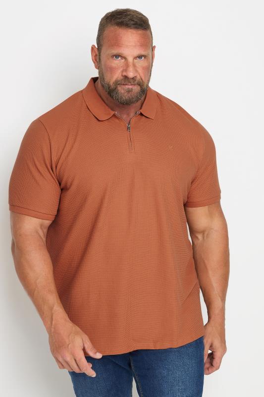 JACK & JONES Big & Tall Orange Half Zip Short Sleeve Polo Shirt | BadRhino 1