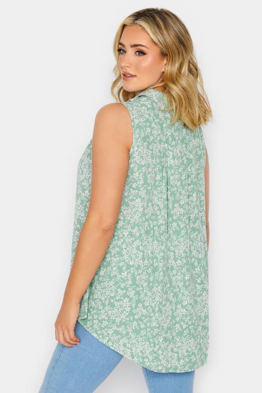 YOURS Plus Size Sage Green Ditsy Floral Print Blouse | Yours Clothing 3
