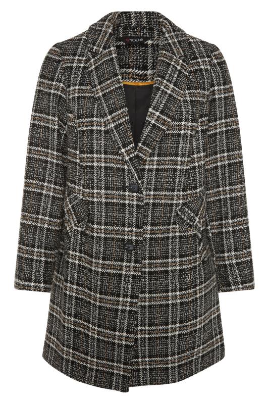 Plus Size Black Check Longline Midi City Coat | Yours Clothing 6