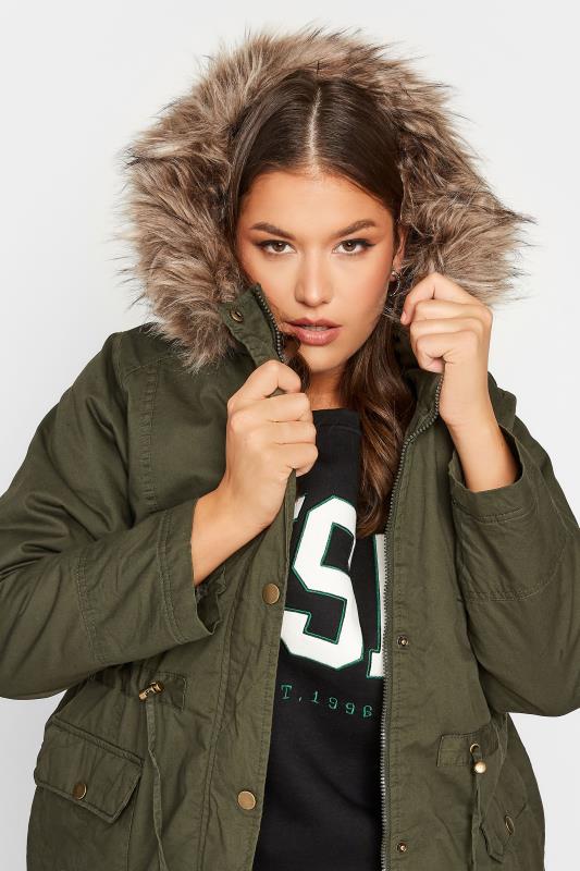 Plus Size Khaki Green Faux Fur Lined Hooded Parka | Yours Clothing 2
