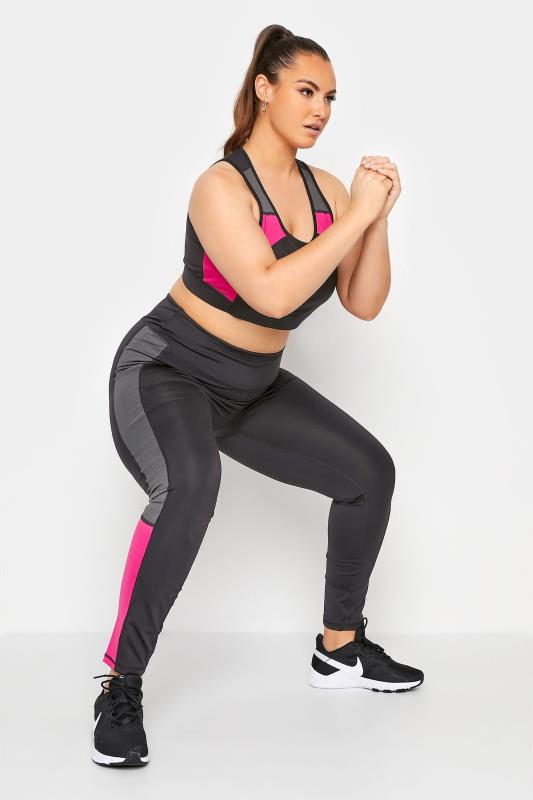 Plus Size ACTIVE Black & Pink Colour Block High Waisted Leggings | Yours Clothing  2